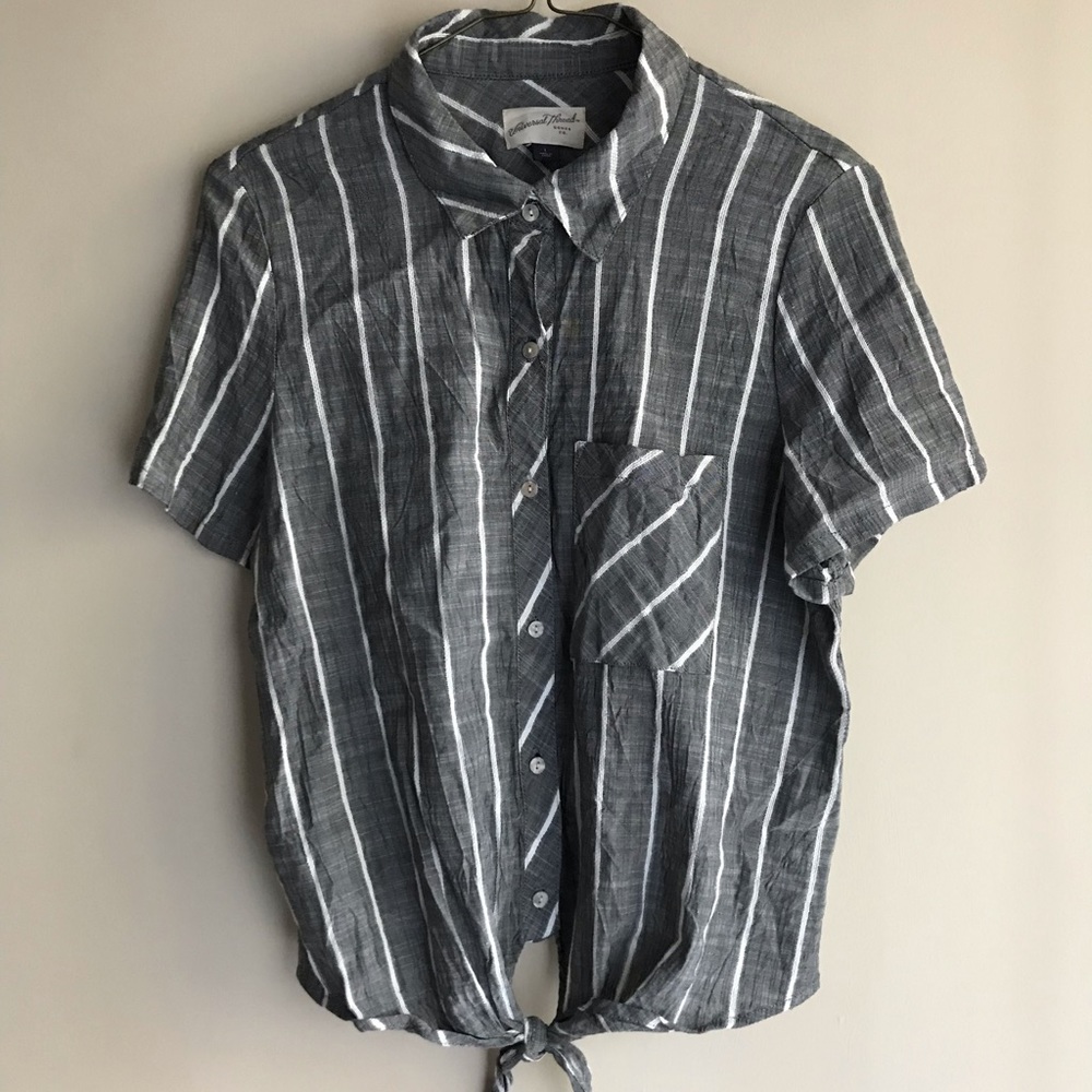 Grey, White Stripe Button up top